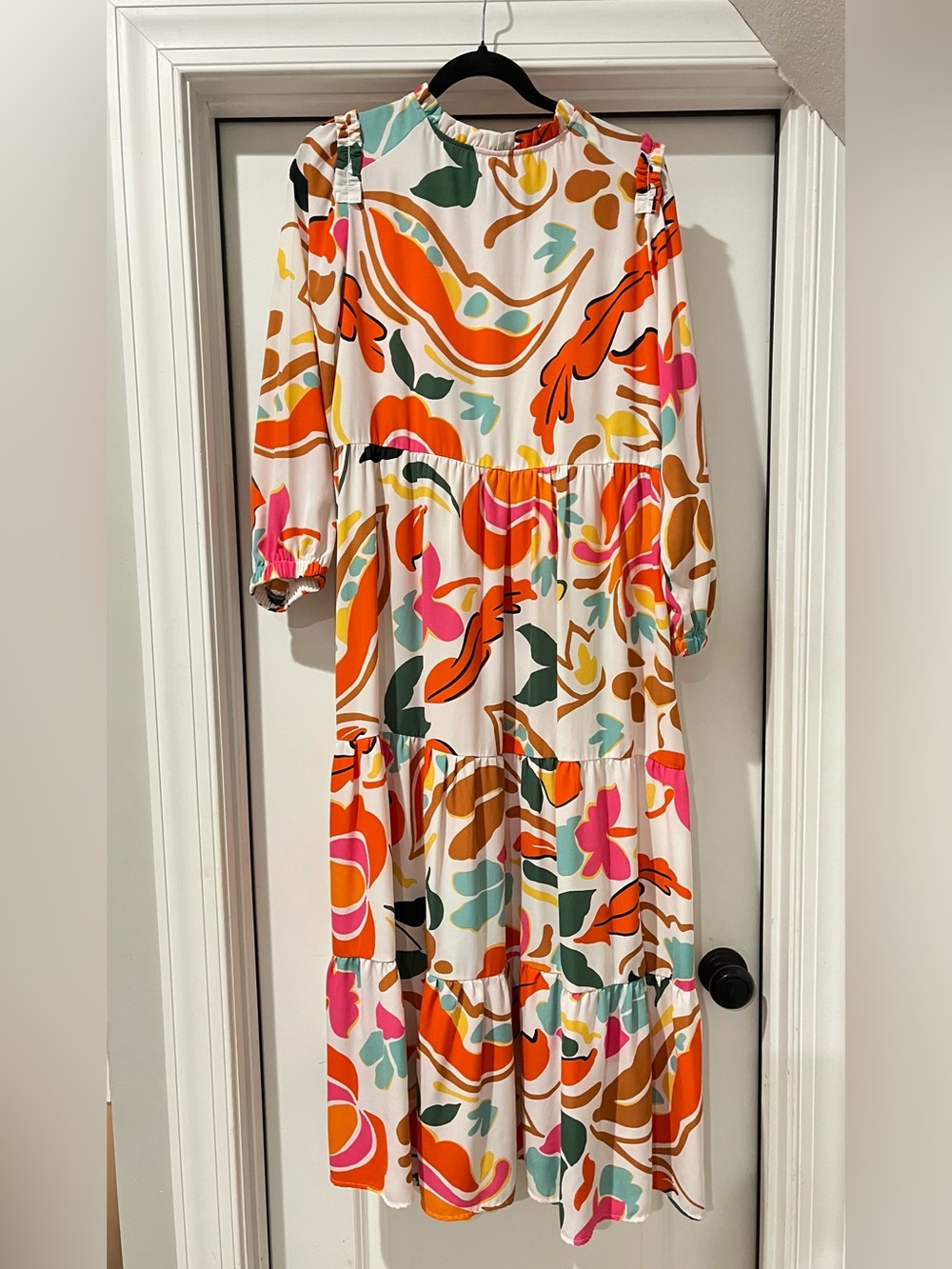 Umgee White Multicolor Abstract Floral Tiered Midi Dress - Picture 3 of 3